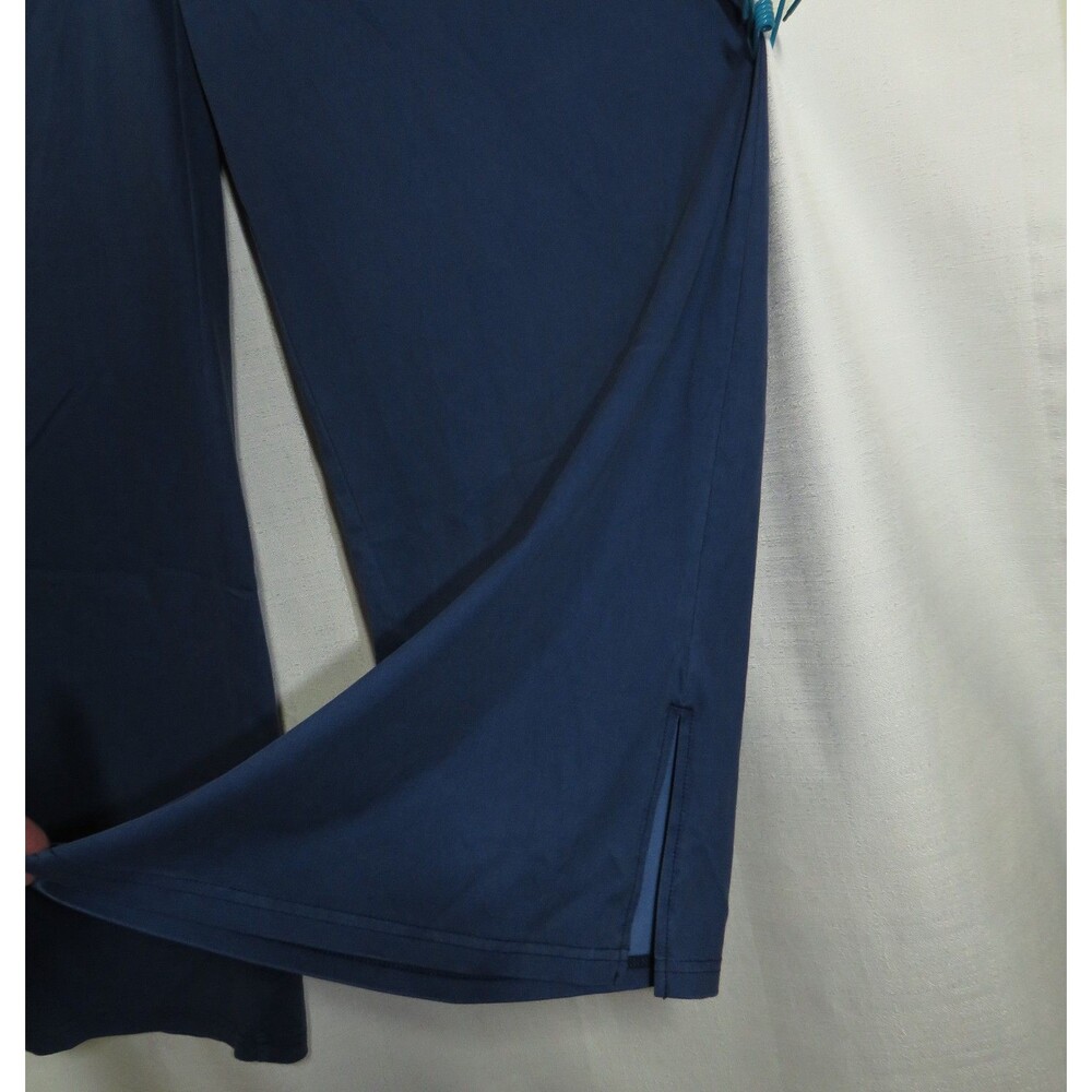 Halara Blue Twill Pleated High Waist Wide Leg Ankle Slit Pants Size Small TALL - Picture 8 of 11